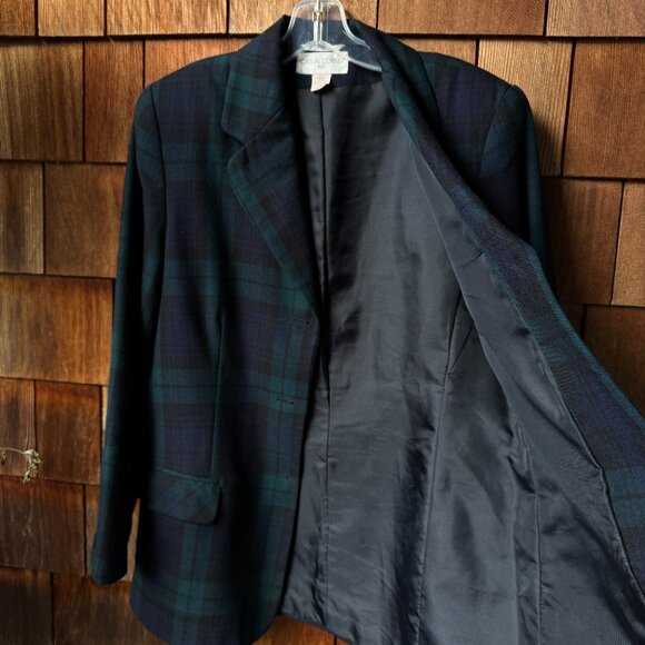 Vintage Casual Corner Blue/Green/Black Tartan Plaid All Wool Blazer - Women's 10 - Picture 7 of 7